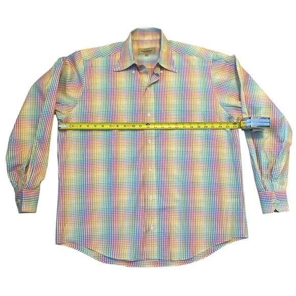 PAUL STUART Luxury Rainbow Multicolor Button Down Multicolor Checked Shirt L - Picture 7 of 10